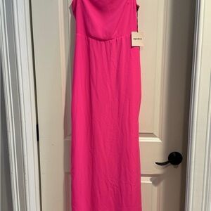 Super down pink long dress with side slits XS never worn but small imperfection